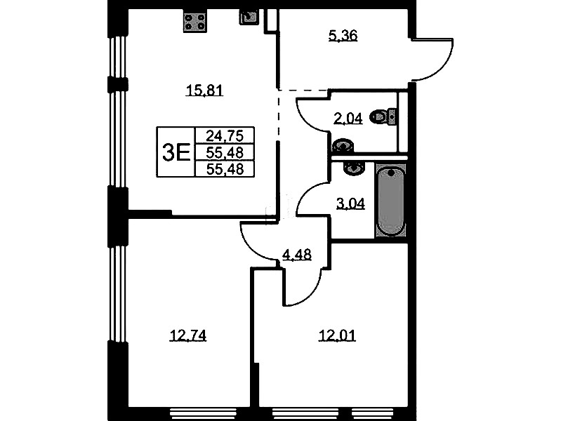 2-комнатная квартира 55.48 м², 1/11 эт., ЖК «Новое Колпино»